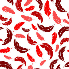 Fototapeta premium Feather seamless pattern on white background. Vintage card for fabric design.Peacock feather seamless pattern.