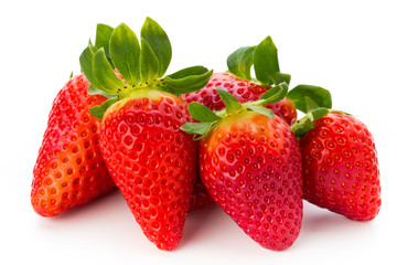 Fresh strawberries close up on white background.