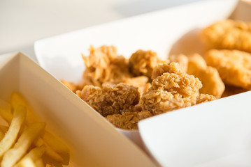 Close up fried chicken on the table.