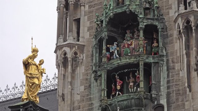 The historic Glockenspiel at Marienplatz, Munich, Germany - Time Lapse