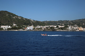 Fototapeta na wymiar Aeolian (Lipari) archipelago, Italy. View from the sea of the city and the eponymous island of Lipari