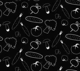 Pattern with beetroots, tomatoes, carrots, mushrooms and cucumbers