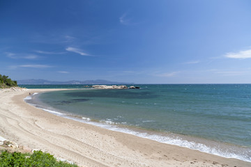 Mediterranean beach in  L Escala, Costa Brava, province Girona, Catalonia,Spain.