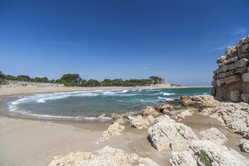 Mediterranean beach in L Escala, Costa Brava, Catalonia,Spain.