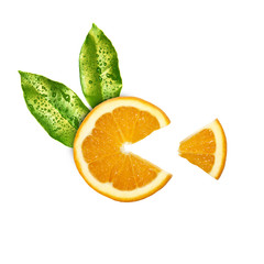 Fresh orange isolated on white background. Creative minimalistic food concept.
