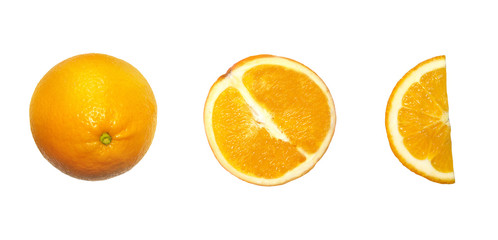 Fresh orange isolated on white background. Creative minimalistic food concept.