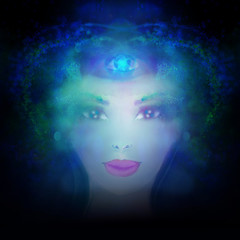 Woman with third eye, psychic supernatural senses