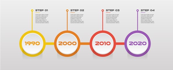 Horizontal steps timeline infographics - can illustrate a strategy, workflow or team work, vector flat color