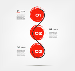 Watercolor, circle snake brush red infographics. Some of chart, graph, parts, processes. Vector business template for presentation. Can be used for workflow layout, diagram, banner, web design