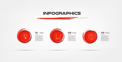 Watercolor, icons brush red infographics. Some of chart, graph, parts, processes. Vector business template for presentation. Can be used for workflow layout, diagram, banner