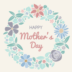 Design of a vintage card with hand drawn flowers for Mother's Day. Vector.