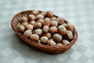 hazelnuts in a wicker basket