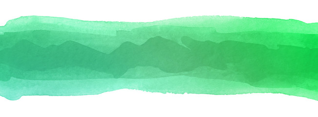 Watercolor texture with watercolor blots and wet paint, stripes multicolor for design Green strip, multi layered bright green blue.