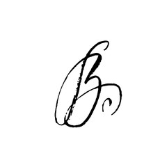 Letter B. Handwritten by dry brush. Rough strokes textured font. Vector illustration. Grunge style elegant alphabet.