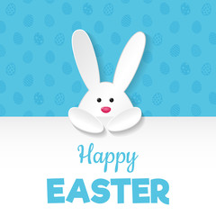 Easter bunny holding a card with greetings. Vector.