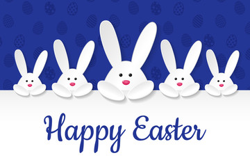 Easter banner with paper cut bunnies and wishes. Vector.