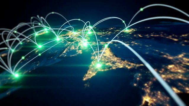 Global business concept of connections and information transfer in the world