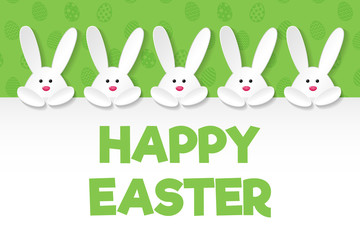 Concept of Easter decoration with cute bunnies and greetings. Vector.