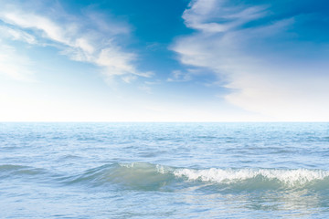 Fototapeta premium Nature background, The sea with soft cloud in blue sky. Cool tone.