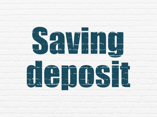 Money concept: Painted blue text Saving Deposit on White Brick wall background