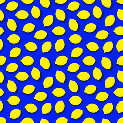 Seamless blue background with lemons