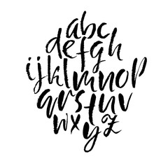 Handdrawn dry brush font. Modern brush lettering. Grunge style alphabet. Vector illustration.