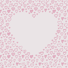 Background with hand drawn hearts nad copyspace. Template of a banner. Vector.