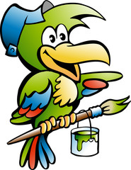 Cartoon Vector illustration of a Parrot Painter Handyman Worker