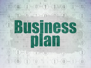Business concept: Painted green text Business Plan on Digital Data Paper background with  Scheme Of Binary Code