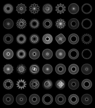 Vector Turning Rosettes Pattern  - Graphic Spirograph Epicycloid and Hypocycloid Element Set - Generative Op Art  
