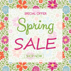 Concept of a card with flowers for Spring Sale. Vector.