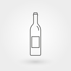Wine bottle line icon. Vector outline silhouette. 