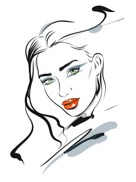 recommend clip art: Beautiful line art woman illustration