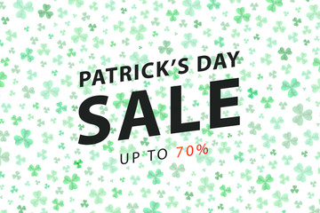 Vector realistic isolated sale poster with clover for decoration and covering on the white background. Concept of Happy Patrick's Day, promotion and advertising.