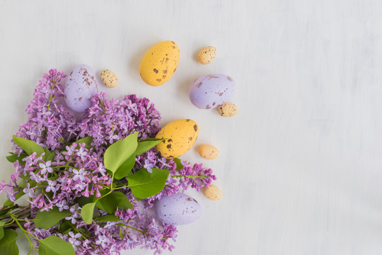Easter eggs and lilac branches