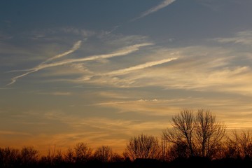 Naklejka premium The orange sky in the evening during sunset. 
