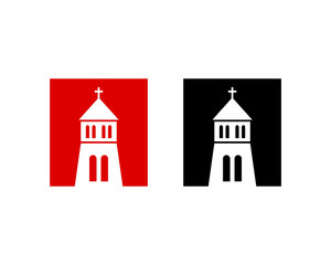 Square Black and Red Roof of the Church Sign Symbol Icon Modern Flat Logo Vector