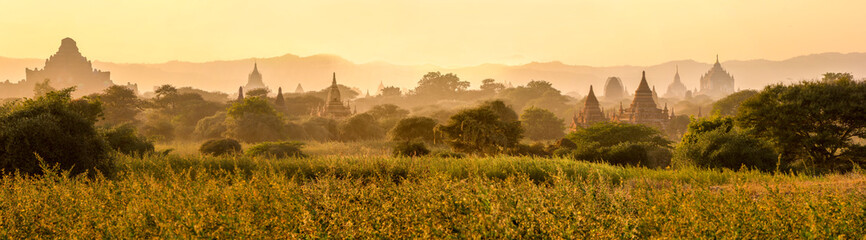 Temple ruins at the sunrise hours in Bagan, Myanmar (large stitched file)