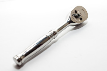 A chorme wrench ratchet or ratchet spanner tool on white background.