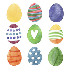 watercolor colored Easter eggs with a beautiful ornament