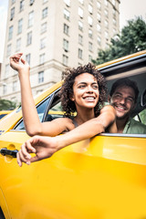 Couple on a taxi in Manhattan