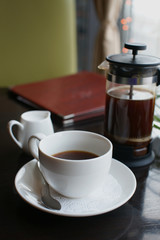 Black coffee in the French press