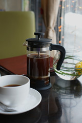 Black coffee in the French press