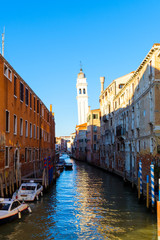 Venice cityscape, narrow water canal