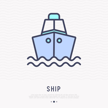 Ship thin line icon, front view. Modern vector illustration of public transport.