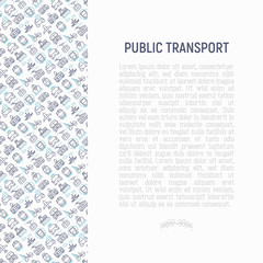 Public transport concept with thin line icons: train, bus, taxi, ship, ferry, trolleybus, tram, car sharing. Front and side view. Modern vector illustration for banner, web page, print media.