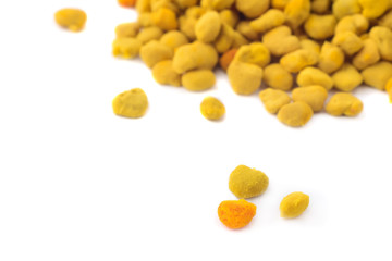 Flower bee pollen isolated on a white background. Natural remedy for immunity enhancement. Beekeeping products. Apitherapy.