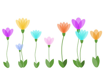 Spring wildflowers in different colors on a white background. Spring abstract design.