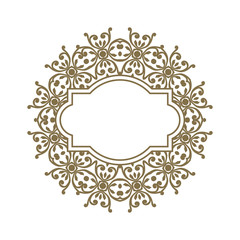 Vector golden ornate frame for you message. Floral ornament with gold ribbon. Luxury decor for design in Victorian style. Vintage oriental template. EPS 8