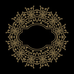 Vector golden ornate frame for you message. Floral ornament with gold ribbon. Luxury decor for design in Victorian style. Vintage oriental template. EPS 8
